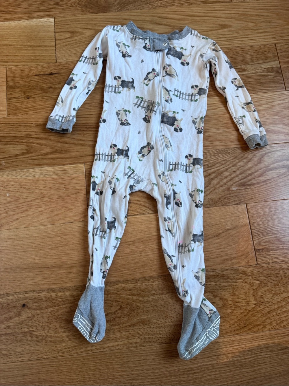 Burt's Bees Baby Cream Puppy Print Footed One-Piece with Gray Trim